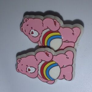 Pink Bear Earrings with Rainbow Design 1983